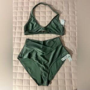 Aerie Green Ribbed Bikini Set